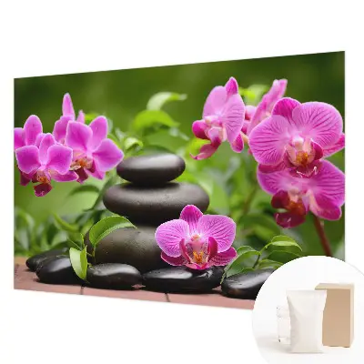 Fototapete mit Orchideenmotiv auf steiniger Optik