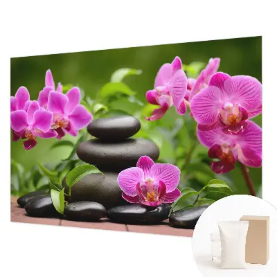 Fototapete mit Orchideenmotiv auf steiniger Optik
