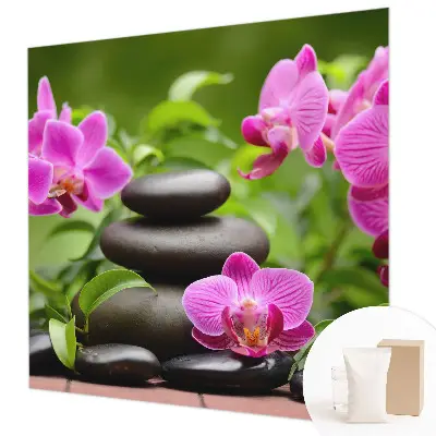 Fototapete mit Orchideenmotiv auf steiniger Optik