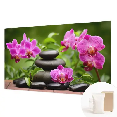 Fototapete mit Orchideenmotiv auf steiniger Optik