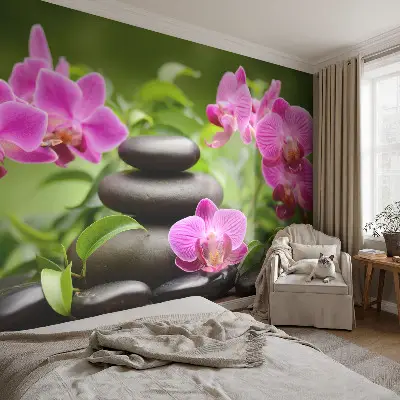 Fototapete mit Orchideenmotiv auf steiniger Optik