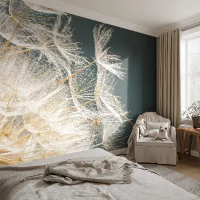 Fototapete fürs Schlafzimmer mit dem Motiv „Löwenzahn der Leichtigkeit“