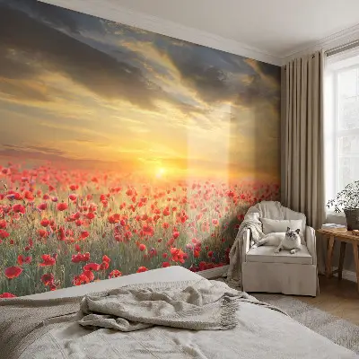 Vlies-Fototapete fürs Schlafzimmer mit Mohnfeld-Motiv