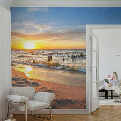 Dekorative Wand-Fototapete mit Motiv eines Sonnenuntergangs am Strand
