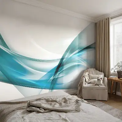 Vliestapete fürs Wohnzimmer mit blauem Wellenmuster