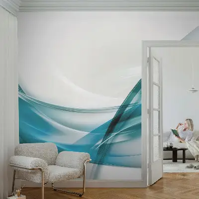 Vliestapete fürs Wohnzimmer mit blauem Wellenmuster