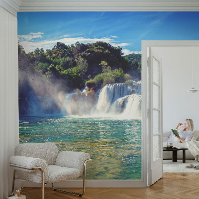 Fototapete fürs Wohnzimmer mit einer Wasserfalllandschaft