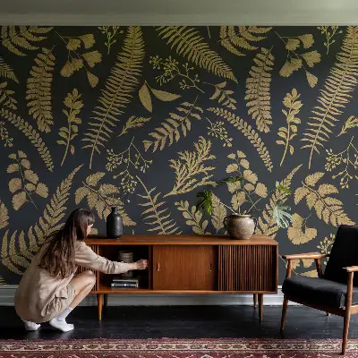 Motivtape­te aus Vlies mit botanischem Blättermotiv