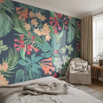 Fototapete fürs Kinderzimmer mit tropischen Blumen