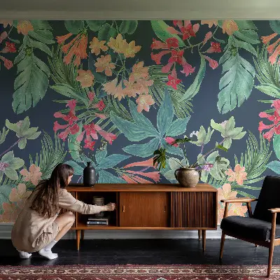 Fototapete fürs Kinderzimmer mit tropischen Blumen