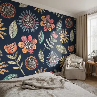 Vlies-Fototapete fürs Wohnzimmer mit Blumenmosaik