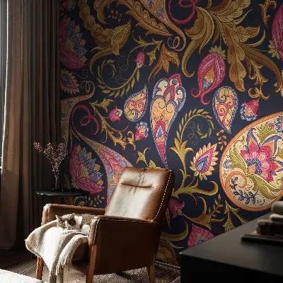 Vliestapete fürs Schlafzimmer mit buntem Paisley-Motiv