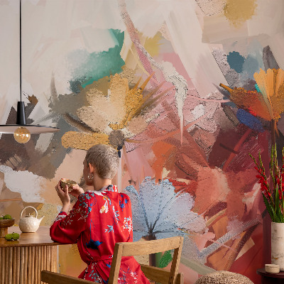 Fototapete fürs Wohnzimmer mit floral-abstraktem Motiv