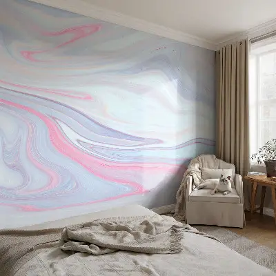 Vlies-Fototapete fürs Schlafzimmer mit pastellfarbenem Wirbelmuster