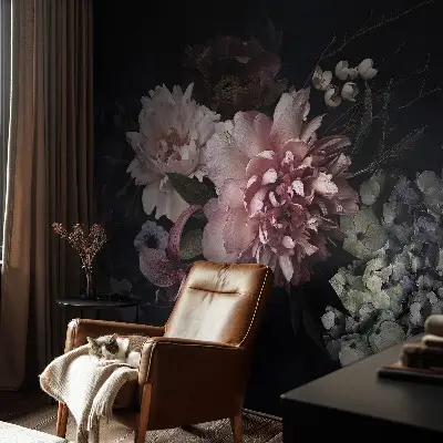 Vliestapete fürs Wohnzimmer mit Blumenarrangement