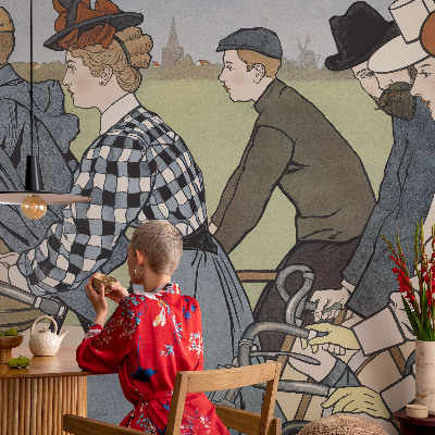 Wandtapete mit Vintage-Radfahrer-Motiv