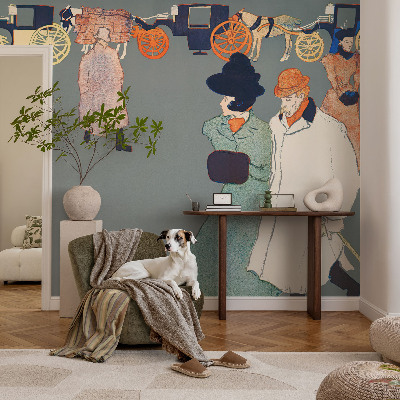 Fototapete fürs Wohnzimmer mit Motiv von Kutschen und historischen Kutschern
