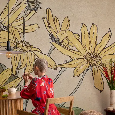 Motivtapete aus Vlies mit Aquarellblumenmotiv