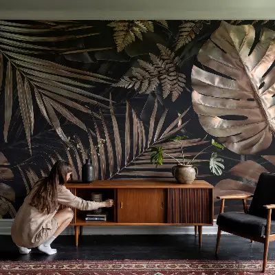 Wandtapete mit exotischem Blättermotiv
