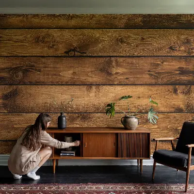 Fototapete fürs Wohnzimmer mit Motiv aus Holzbrettern