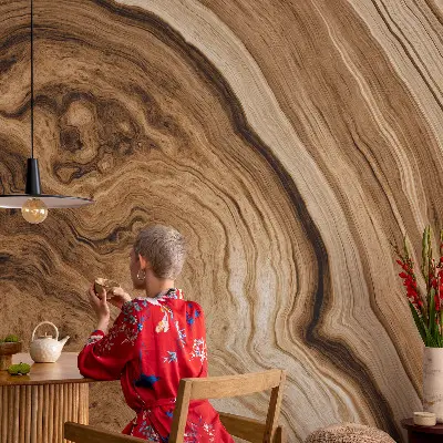 Fototapete fürs Schlafzimmer mit natürlicher Holzmaserung