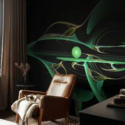 Vliestapete fürs Schlafzimmer mit grünem Wellendesign