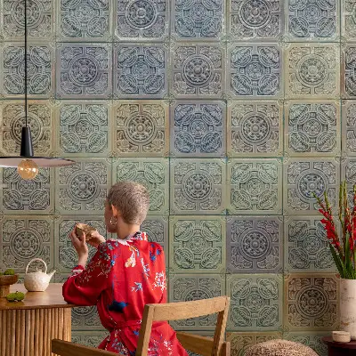 Vlies-Fototapete fürs Schlafzimmer mit geometrischem Fliesenmuster