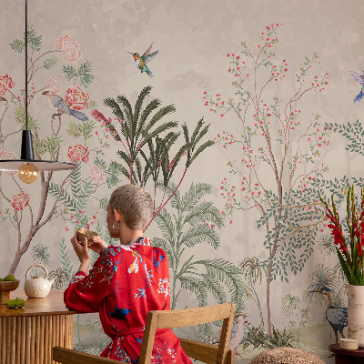 Vlies-Fototapete fürs Wohnzimmer mit tropischem Oasenmotiv