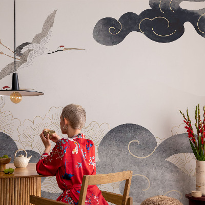Fototapete fürs Kinderzimmer mit Kranichen im Flug