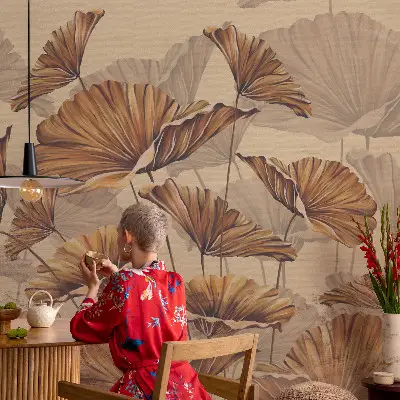 Vliestapete fürs Schlafzimmer mit herbstlichem Motiv in eleganter Optik