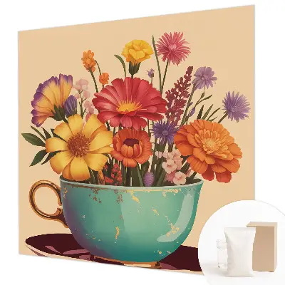 Fototapete fürs Schlafzimmer mit einem farbenfrohen Blumenstrauß als Motiv