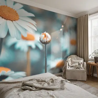 Vliestapete fürs Schlafzimmer mit Motiv Kamille in sanften Farben