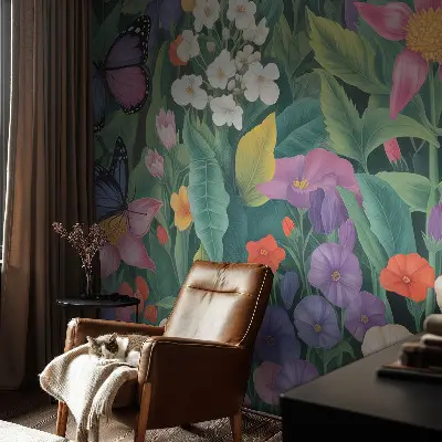 Vlies-Fototapete fürs Kinderzimmer mit einer bunten Blumenillustration