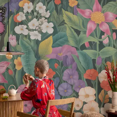 Vlies-Fototapete fürs Kinderzimmer mit einer bunten Blumenillustration