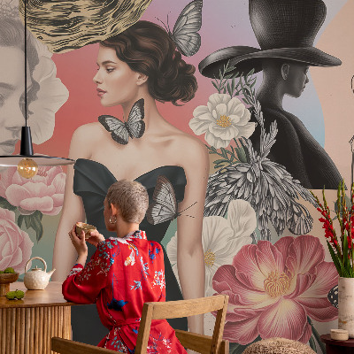 Moderne Vlies-Fototapete mit Blumen- und Portraitmotiven