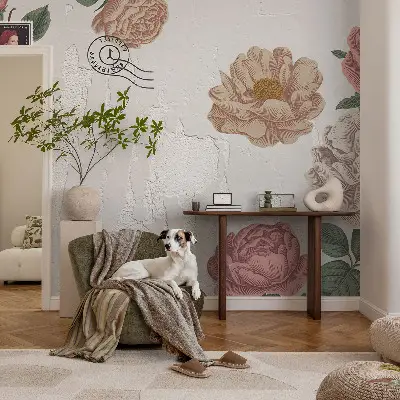 Wandtapete mit Vintage-Blumenmuster
