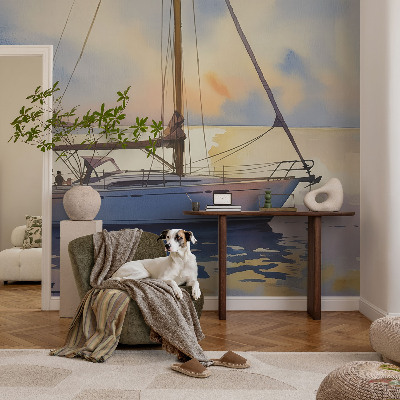 Moderne Vlies-Fototapete mit Motiv eines Segelboots im Westen