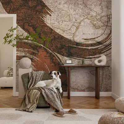 Wandtapete mit künstlerischer Kartenillustration