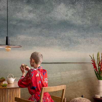 Vlies-Fototapete fürs Schlafzimmer mit nostalgischer Landschaftsillustration
