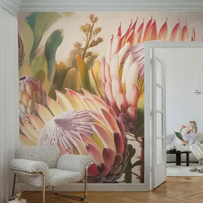 Fototapete fürs Kinderzimmer mit Protea‑Blüten
