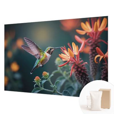 Vlies-Fototapete fürs Wohnzimmer mit Kolibri- und Blumenmotiv