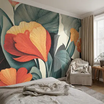Vlies-Fototapete fürs Wohnzimmer mit bunten Blumen als Motiv
