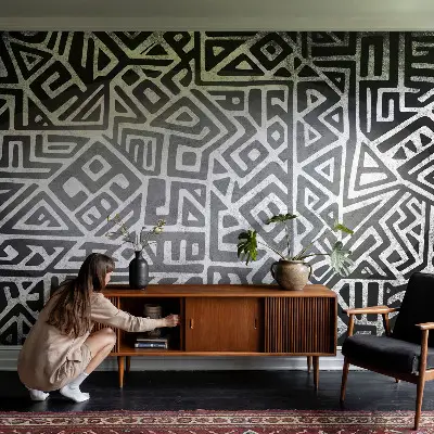 Fototapete fürs Wohnzimmer mit geometrischem Labyrinthmotiv