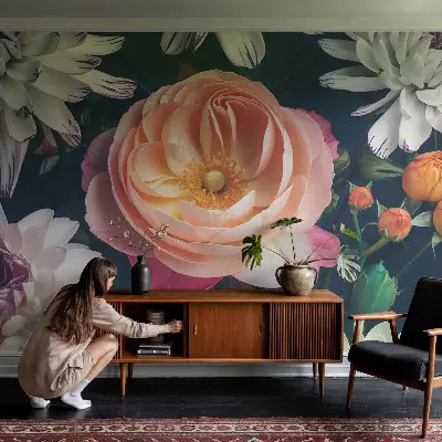Vliestapete fürs Wohnzimmer mit floralem Motiv