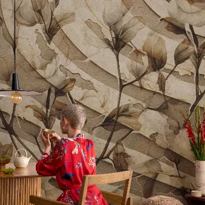 Vliestapete fürs Wohnzimmer mit klassischem Blumenmuster