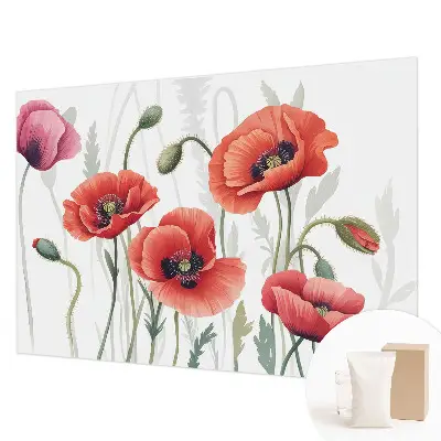 Wand-Fototapete mit Motiv roter Mohnblumen