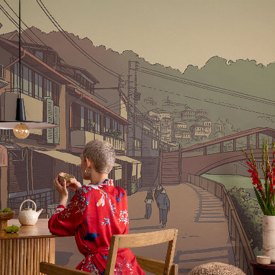 Fototapete fürs Wohnzimmer mit pastellfarbener Landschaft