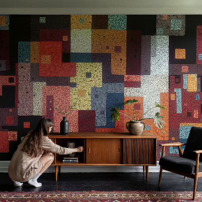 Fototapete fürs Schlafzimmer mit bunten Formen als dekoratives Wandmotiv