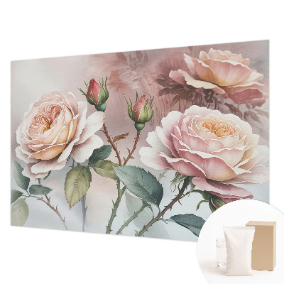 Fototapete fürs Wohnzimmer mit Pastellrosen als Motiv
