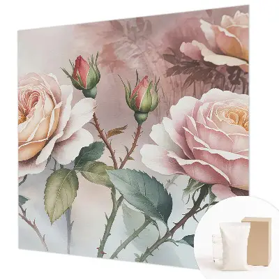 Fototapete fürs Wohnzimmer mit Pastellrosen als Motiv